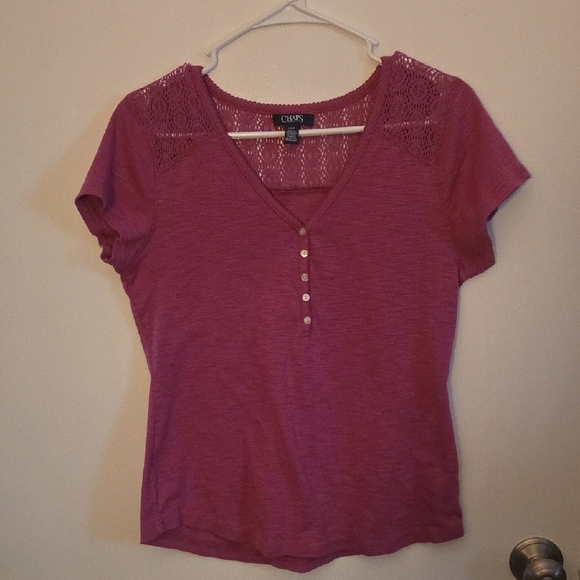 Chaps Pink  Fitted Buttoned Short Sleeve T-Shirt - Picture 1 of 1
